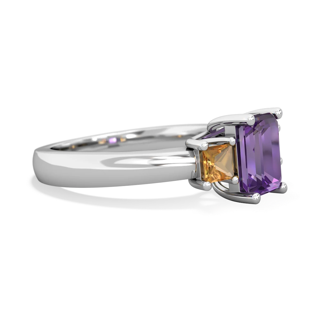 Amethyst Three Stone Emerald-Cut Trellis 14K White Gold ring R4021