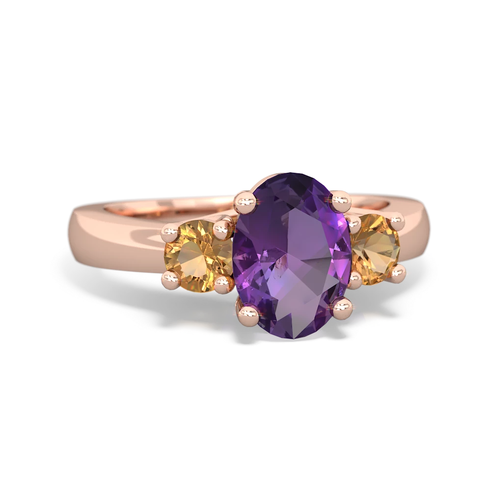 Amethyst Three Stone Oval Trellis 14K Rose Gold ring R4024