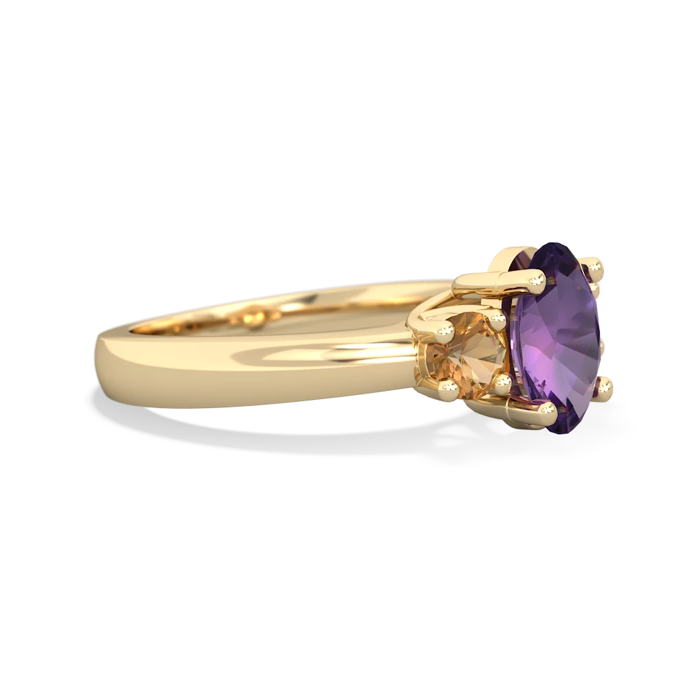 Amethyst Three Stone Oval Trellis 14K Yellow Gold ring R4024