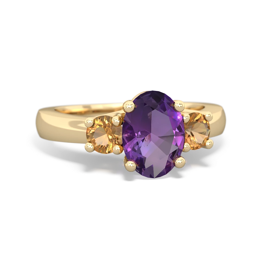 Amethyst Three Stone Oval Trellis 14K Yellow Gold ring R4024