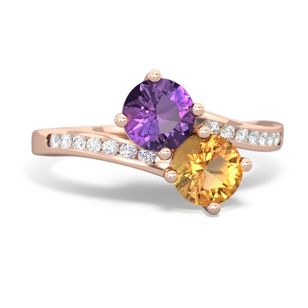 Amethyst Channel Set Two Stone 14K Rose Gold ring R5303