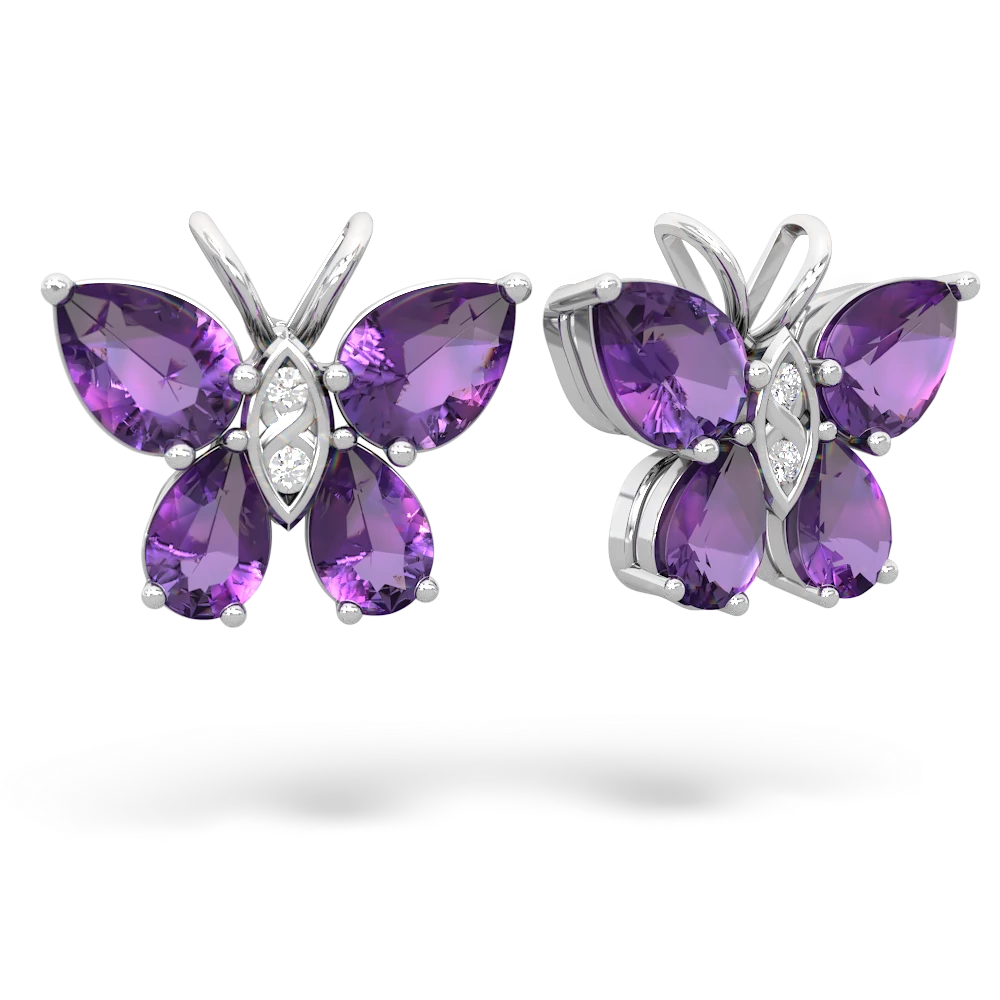 Amethyst Butterfly 14K White Gold earrings E2215