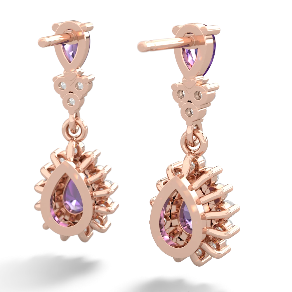 Amethyst Halo Pear Dangle 14K Rose Gold earrings E1882