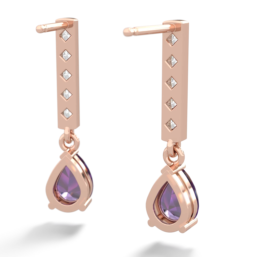 Amethyst Art Deco Diamond Drop 14K Rose Gold earrings E5324