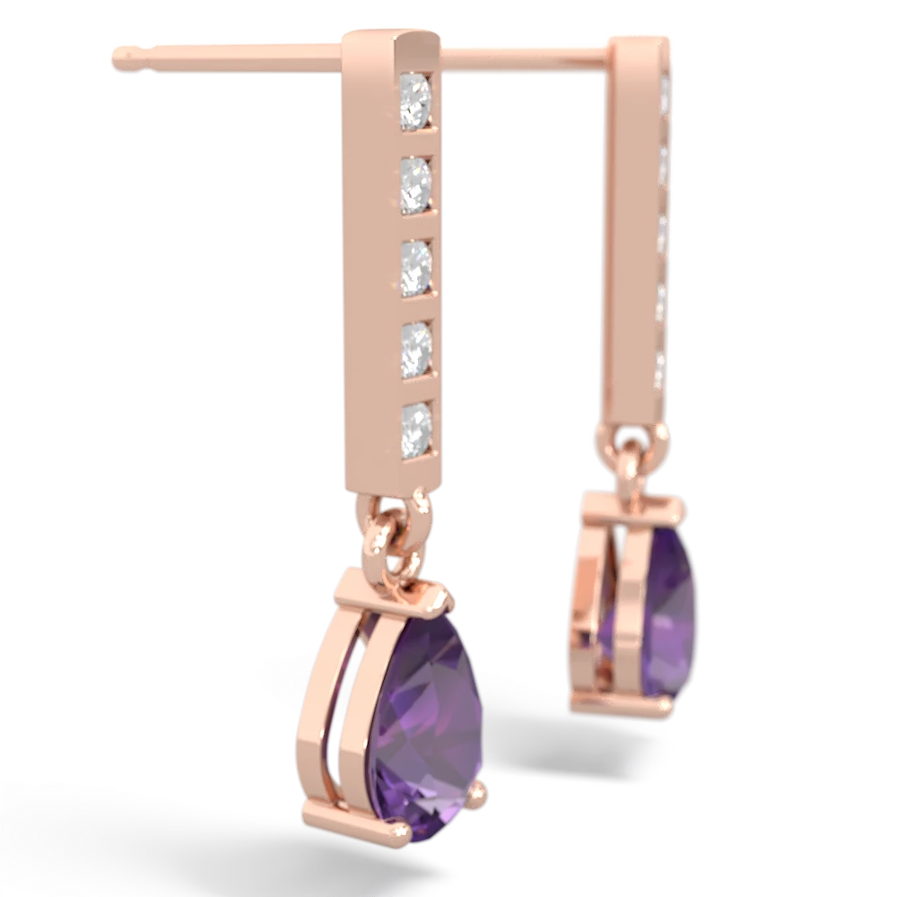 Amethyst Art Deco Diamond Drop 14K Rose Gold earrings E5324