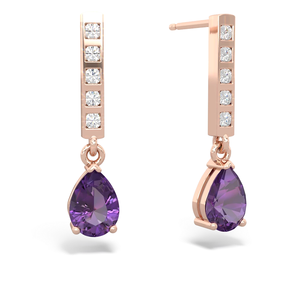 Amethyst Art Deco Diamond Drop 14K Rose Gold earrings E5324