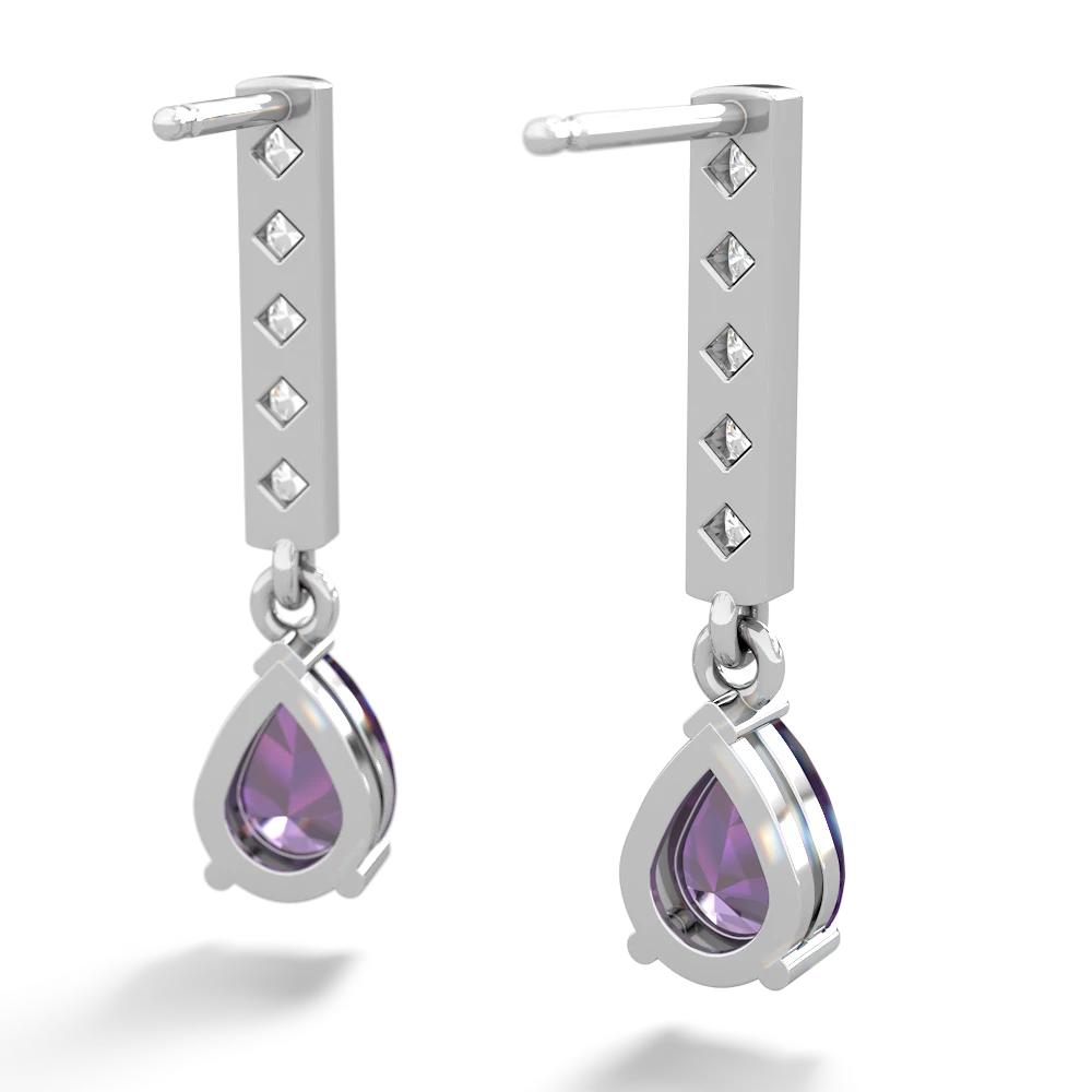 Amethyst Art Deco Diamond Drop 14K White Gold earrings E5324