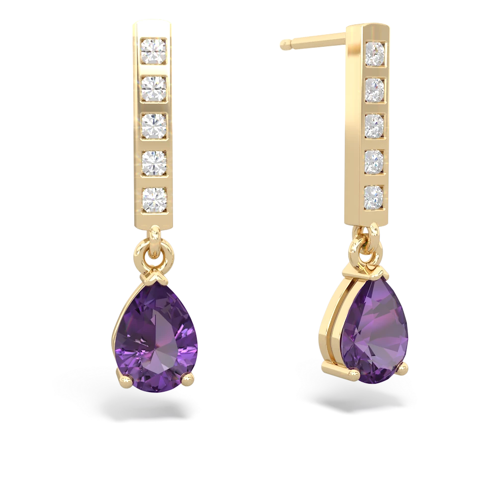 Amethyst Art Deco Diamond Drop 14K Yellow Gold earrings E5324