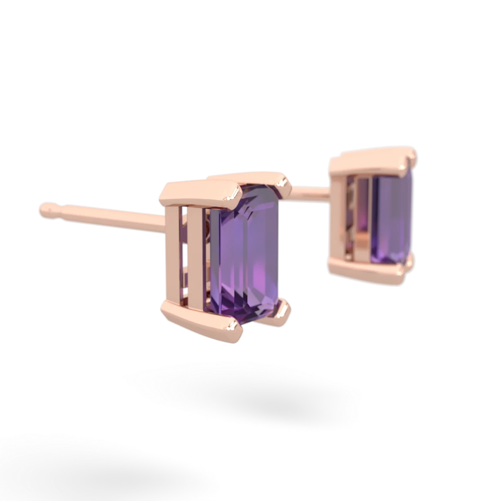 Amethyst 6X4mm Emerald-Cut Stud 14K Rose Gold earrings E1855