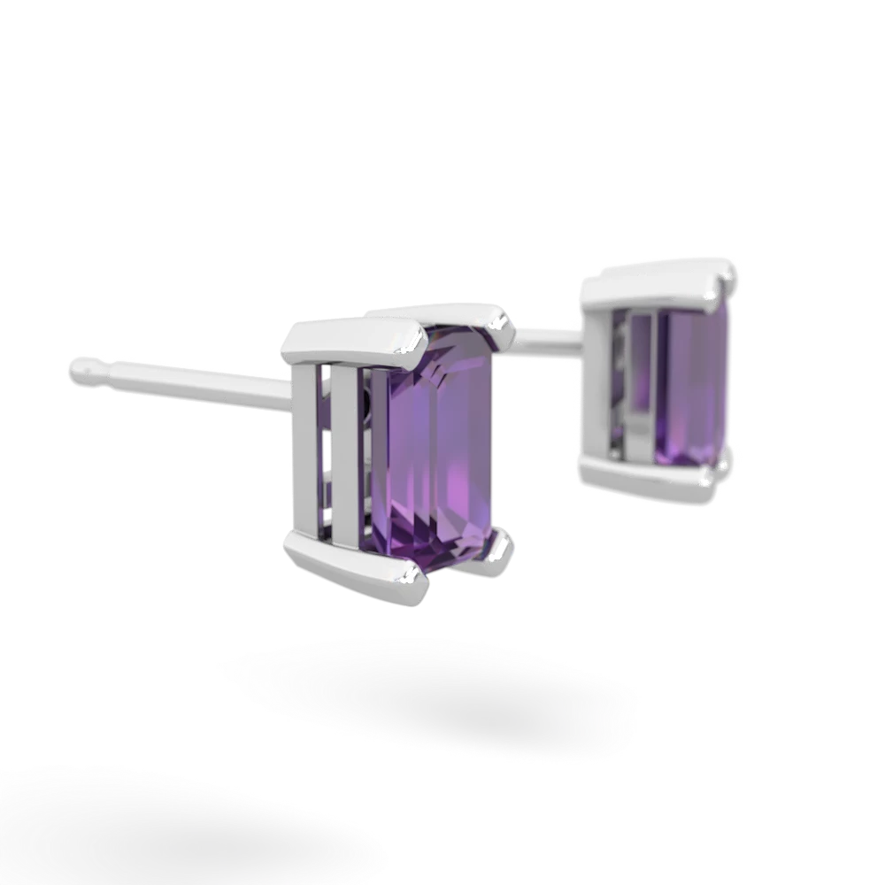 Amethyst 6X4mm Emerald-Cut Stud 14K White Gold earrings E1855