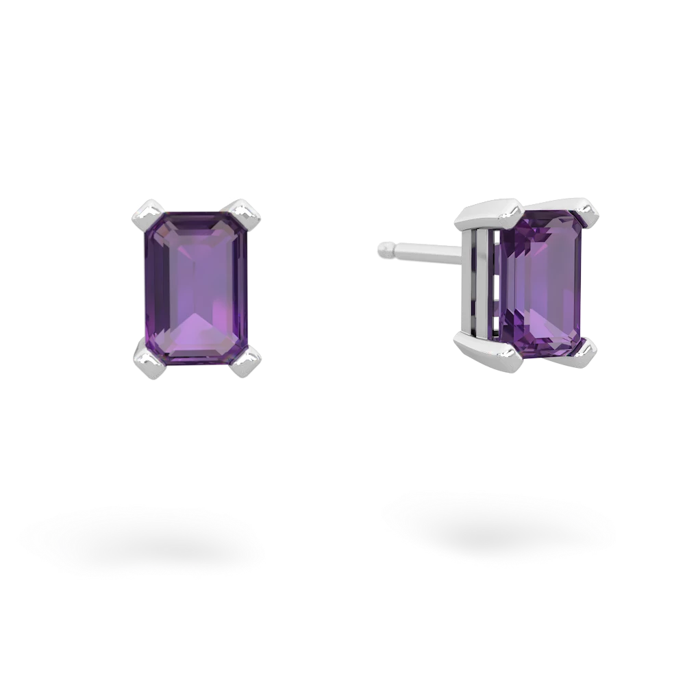 Amethyst 6X4mm Emerald-Cut Stud 14K White Gold earrings E1855