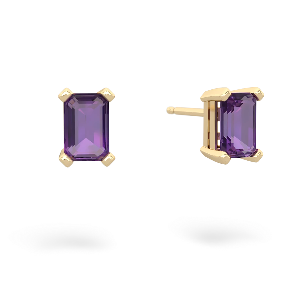 Amethyst 6X4mm Emerald-Cut Stud 14K Yellow Gold earrings E1855