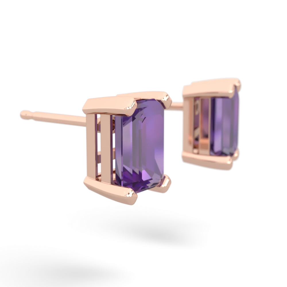 Amethyst 7X5mm Emerald-Cut Stud 14K Rose Gold earrings E1856