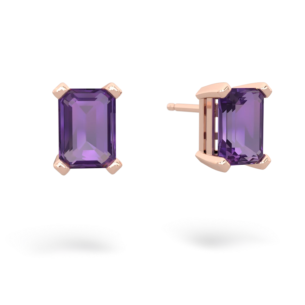 Amethyst 7X5mm Emerald-Cut Stud 14K Rose Gold earrings E1856