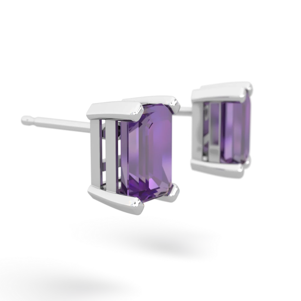 Amethyst 7X5mm Emerald-Cut Stud 14K White Gold earrings E1856