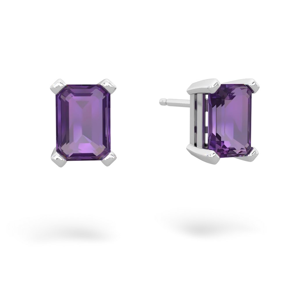 Amethyst 7X5mm Emerald-Cut Stud 14K White Gold earrings E1856