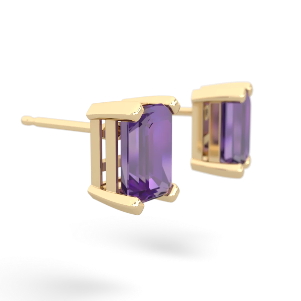 Amethyst 7X5mm Emerald-Cut Stud 14K Yellow Gold earrings E1856