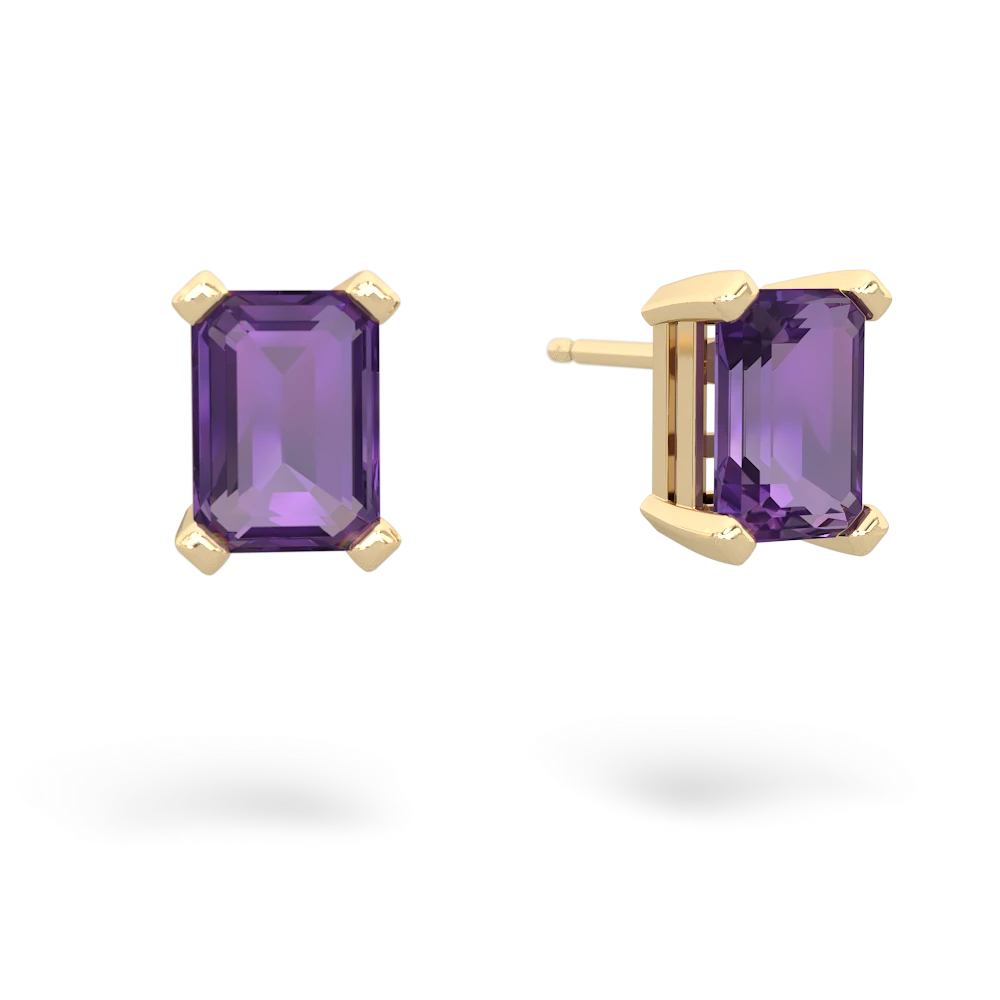 Amethyst 7X5mm Emerald-Cut Stud 14K Yellow Gold earrings E1856