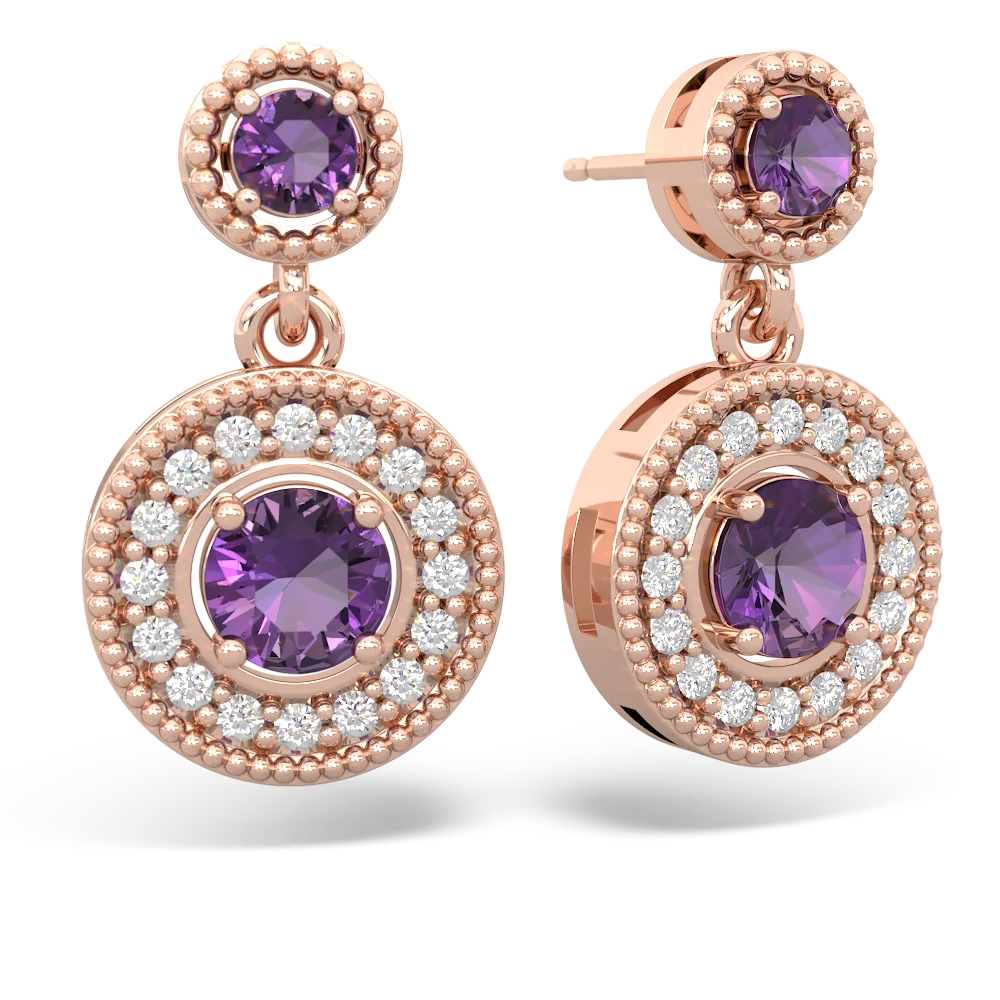 Amethyst Halo Dangle 14K Rose Gold earrings E5319