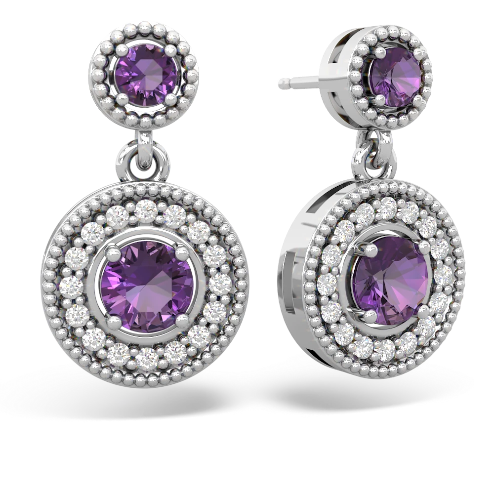 Amethyst Halo Dangle 14K White Gold earrings E5319