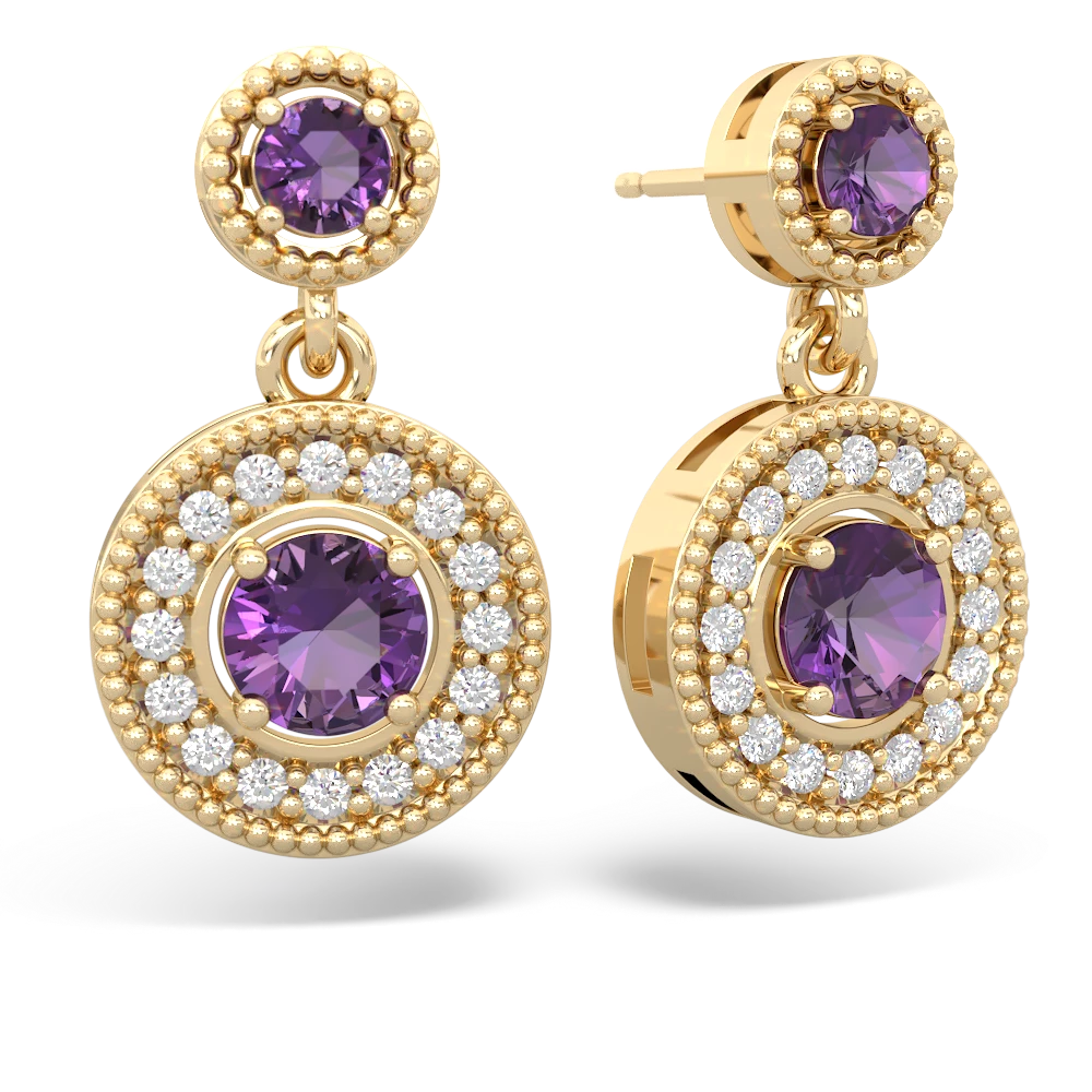 Amethyst Halo Dangle 14K Yellow Gold earrings E5319