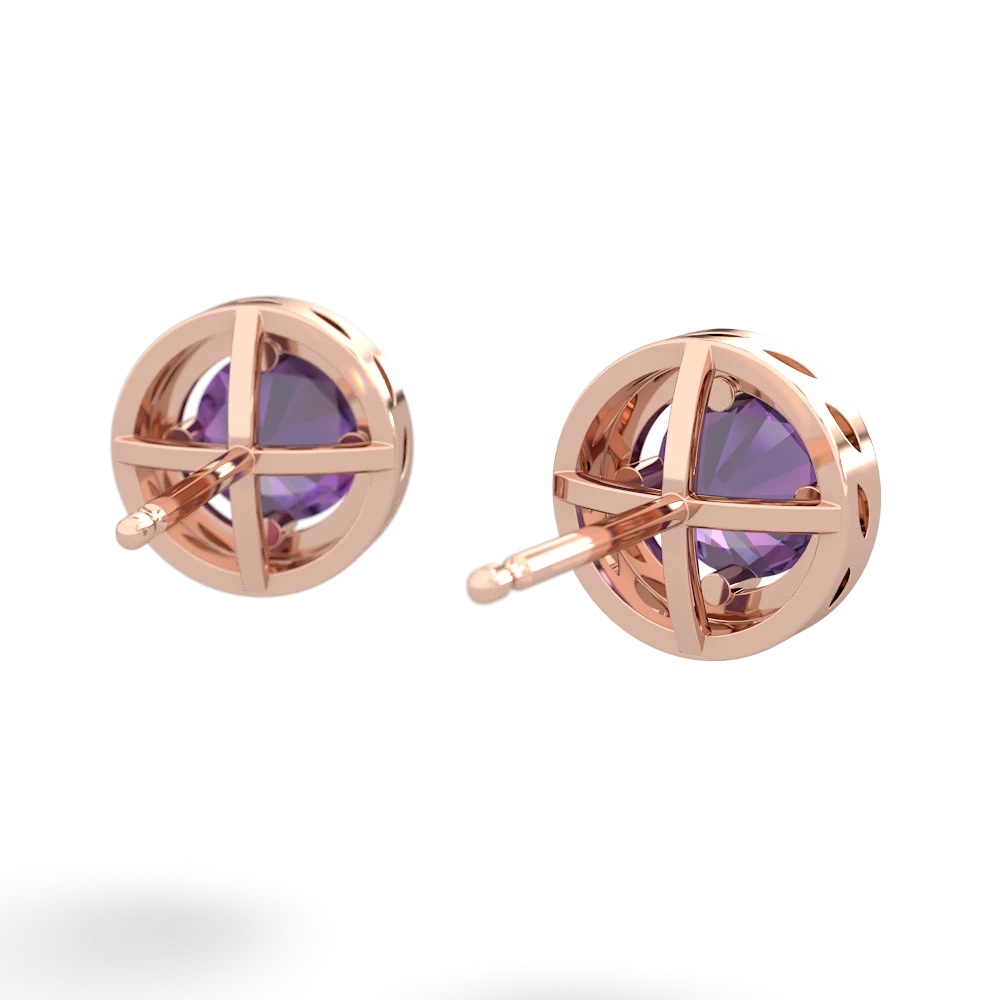 Amethyst Halo 14K Rose Gold earrings E5320