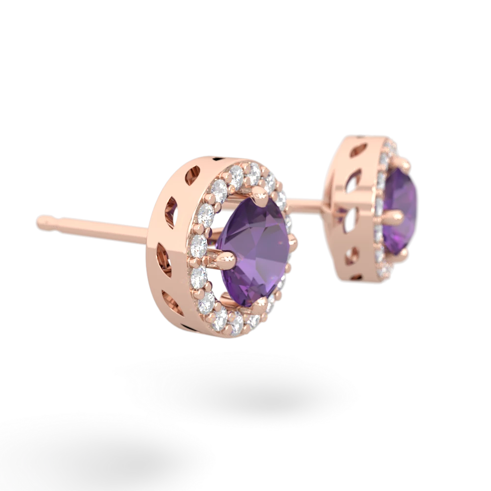 Amethyst Halo 14K Rose Gold earrings E5320