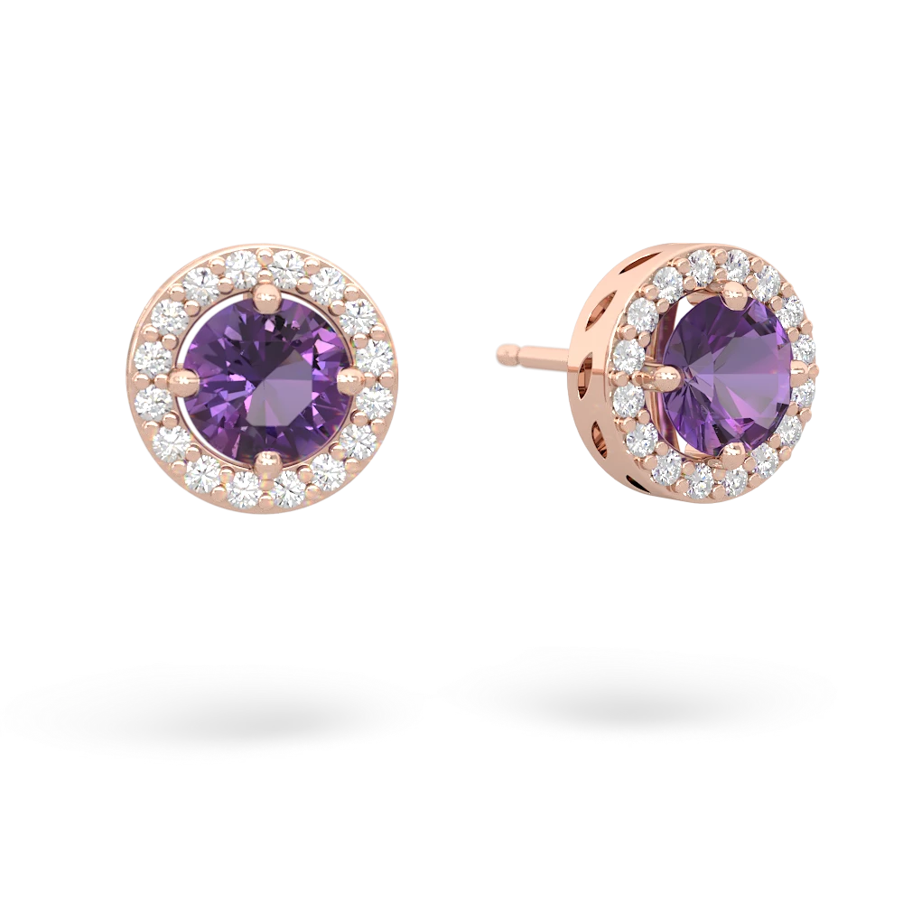 Amethyst Halo 14K Rose Gold earrings E5320