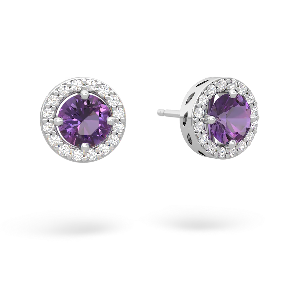 Amethyst Halo 14K White Gold earrings E5320