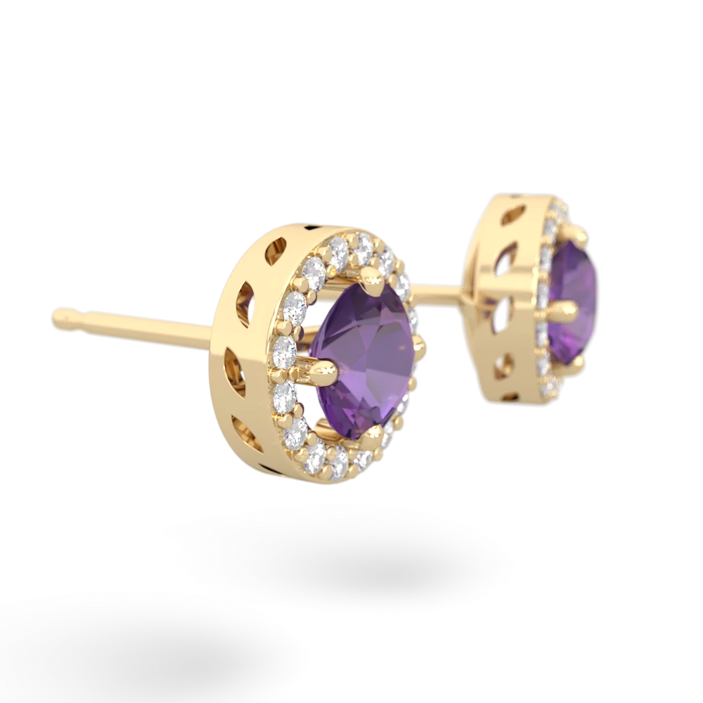 Amethyst Halo 14K Yellow Gold earrings E5320