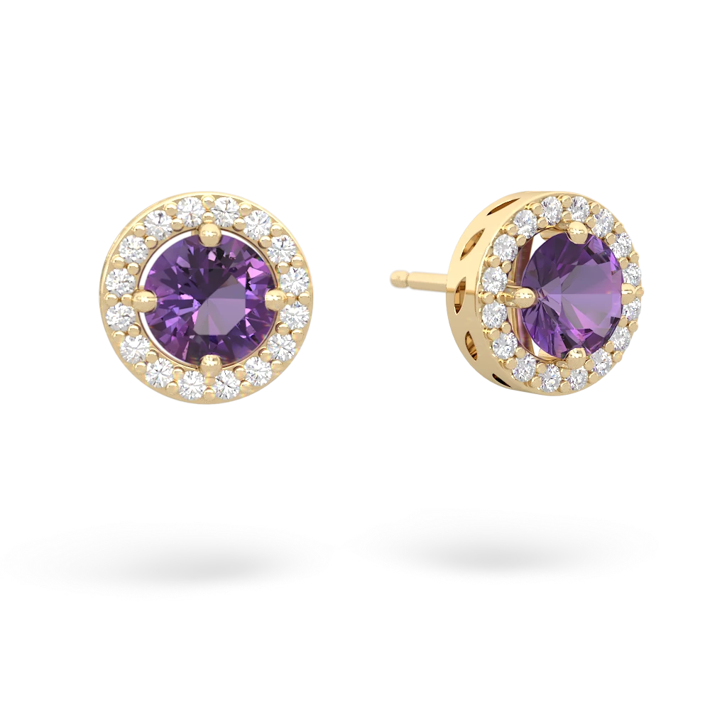 Amethyst Halo 14K Yellow Gold earrings E5320