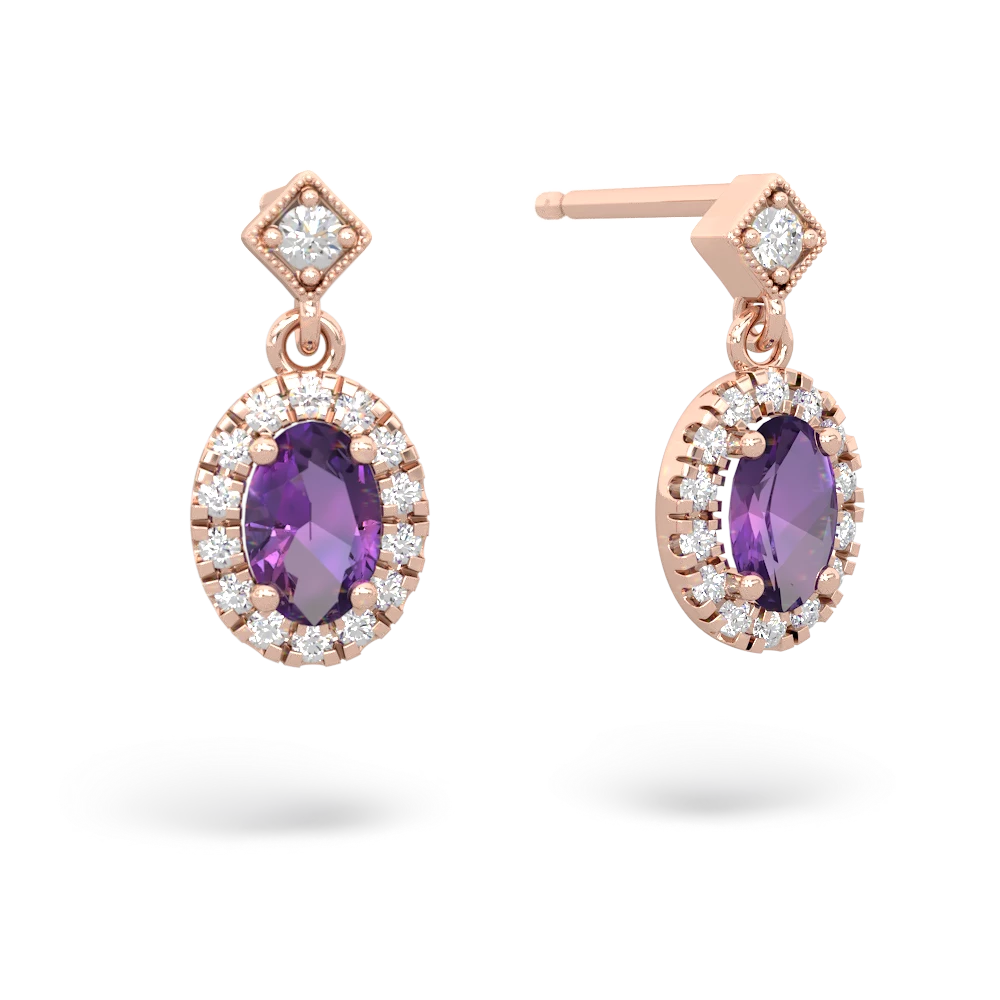 Amethyst Antique-Style Halo 14K Rose Gold earrings E5720