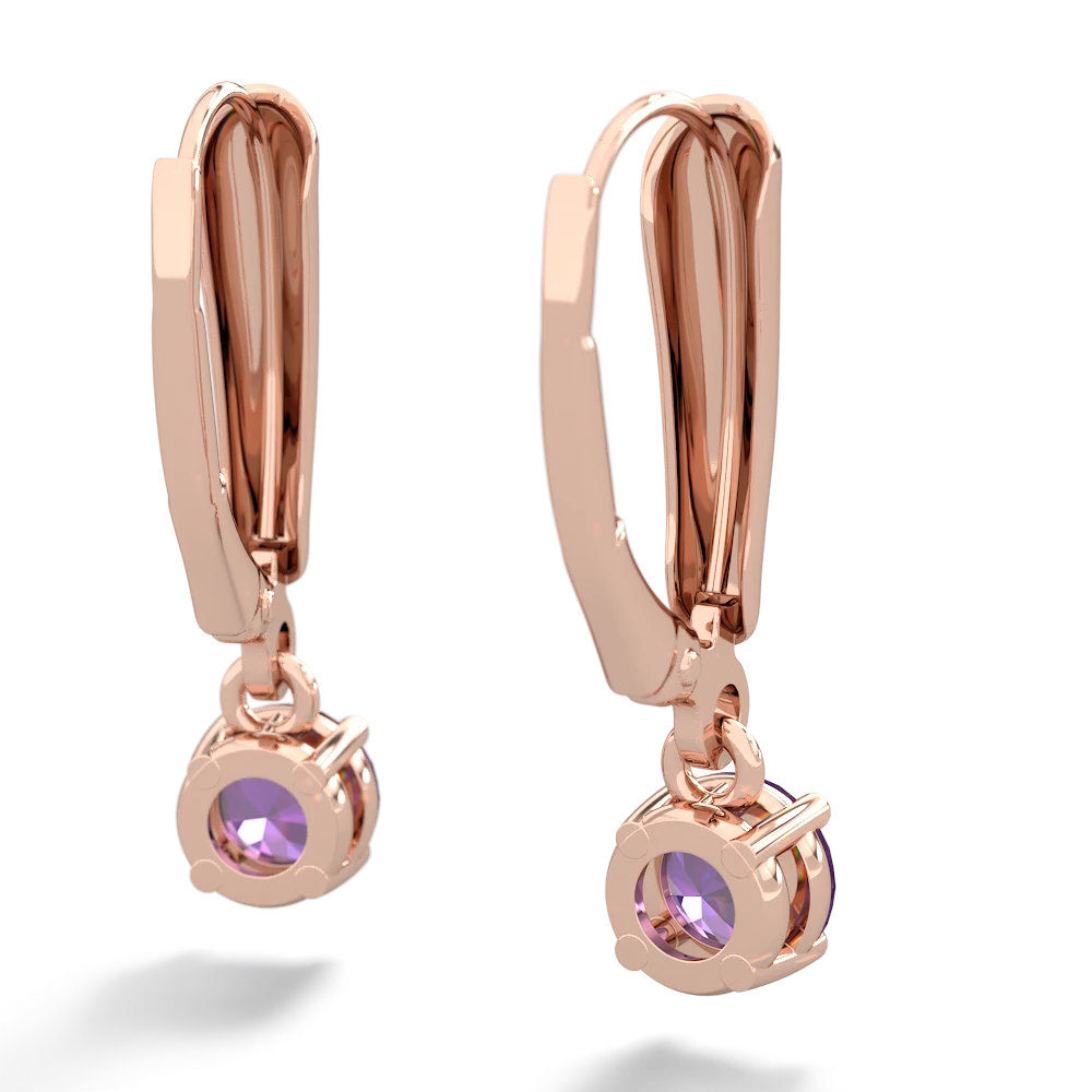 Amethyst 5Mm Round Lever Back 14K Rose Gold earrings E2785