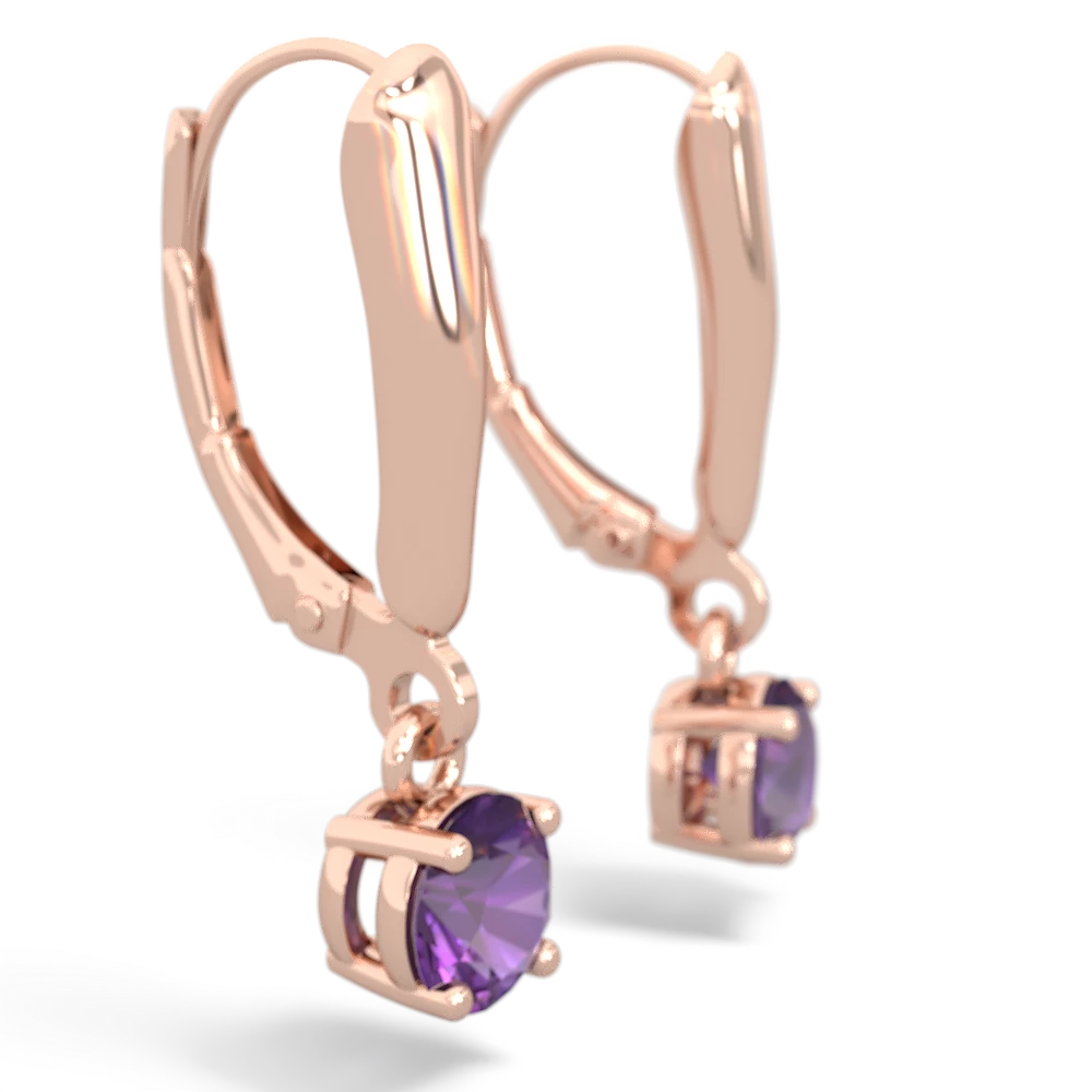 Amethyst 5Mm Round Lever Back 14K Rose Gold earrings E2785