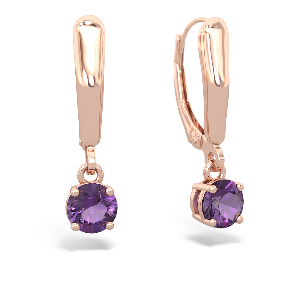 Amethyst 5Mm Round Lever Back 14K Rose Gold earrings E2785