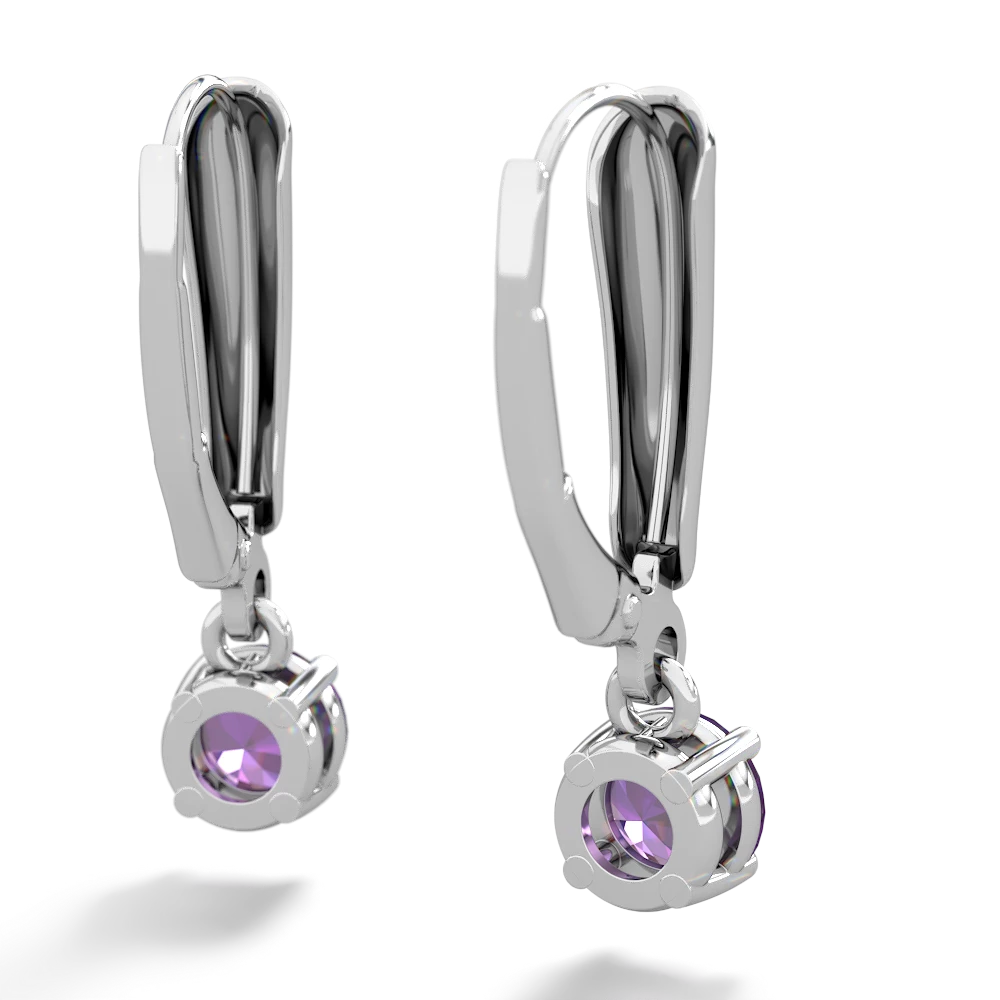 Amethyst 5Mm Round Lever Back 14K White Gold earrings E2785