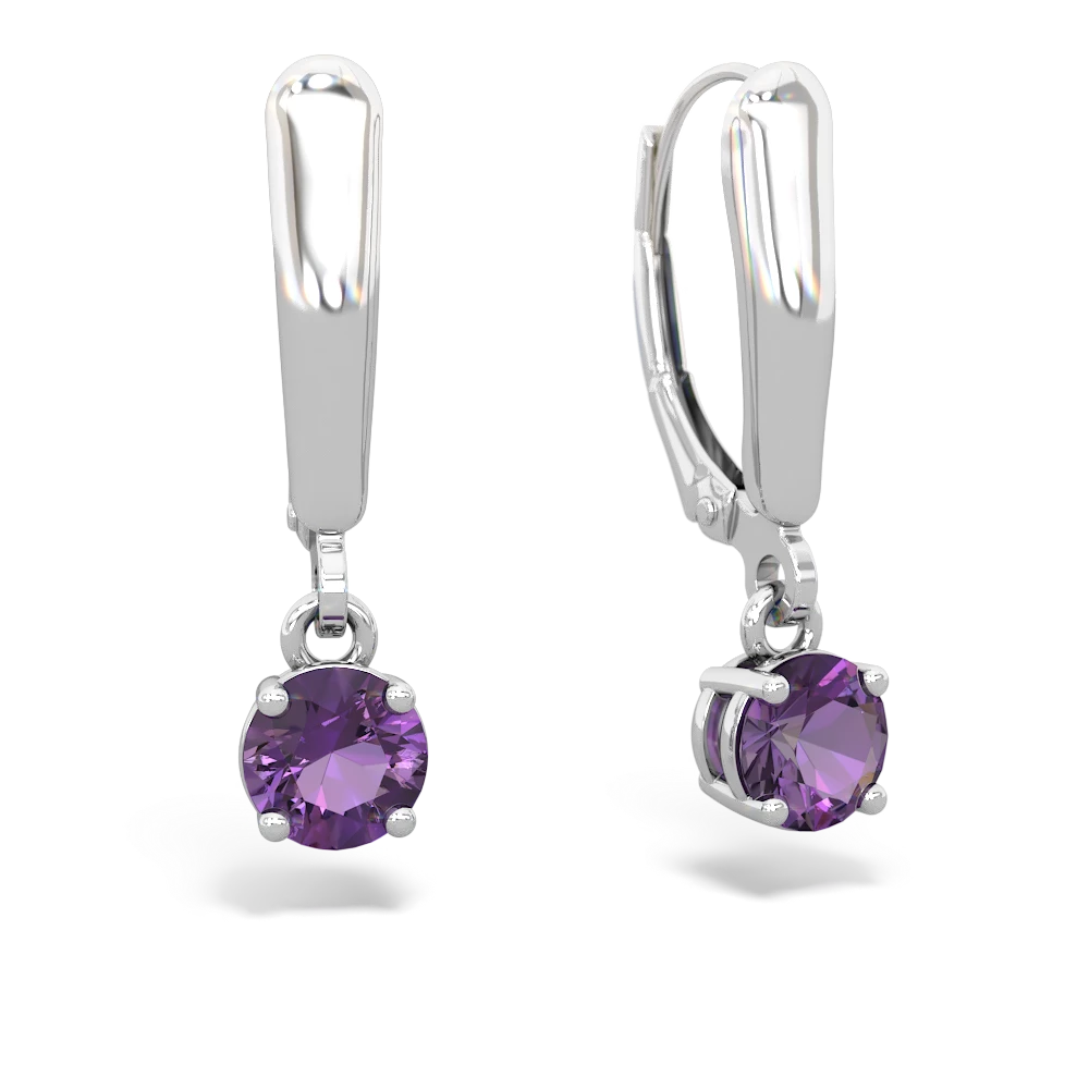 Amethyst 5Mm Round Lever Back 14K White Gold earrings E2785