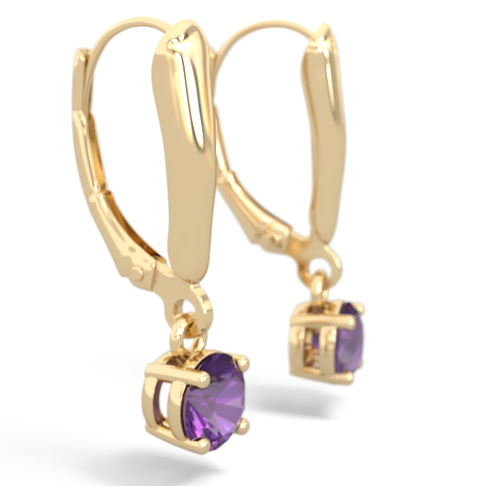 Amethyst 5Mm Round Lever Back 14K Yellow Gold earrings E2785