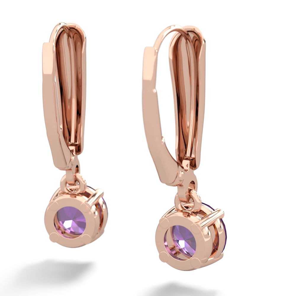 Amethyst 6Mm  Round Lever Back 14K Rose Gold earrings E2786