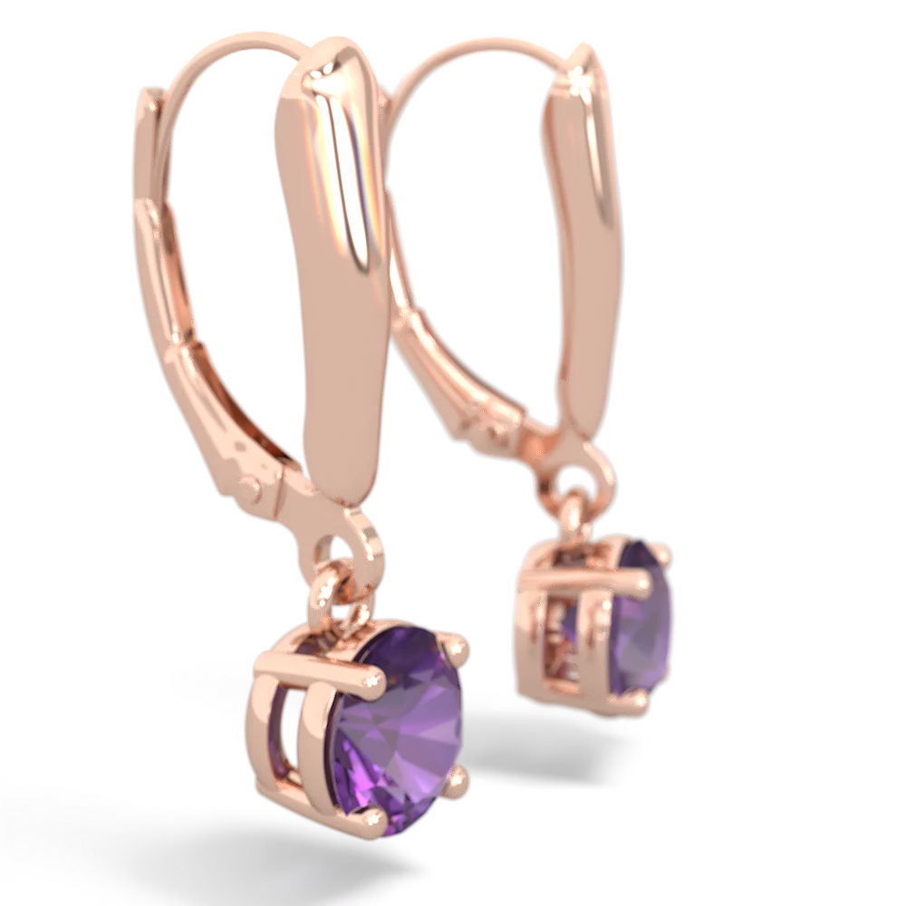 Amethyst 6Mm  Round Lever Back 14K Rose Gold earrings E2786