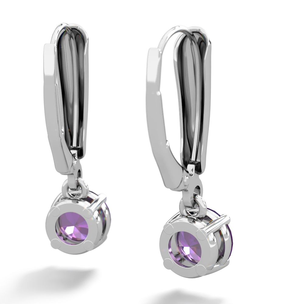 Amethyst 6Mm  Round Lever Back 14K White Gold earrings E2786