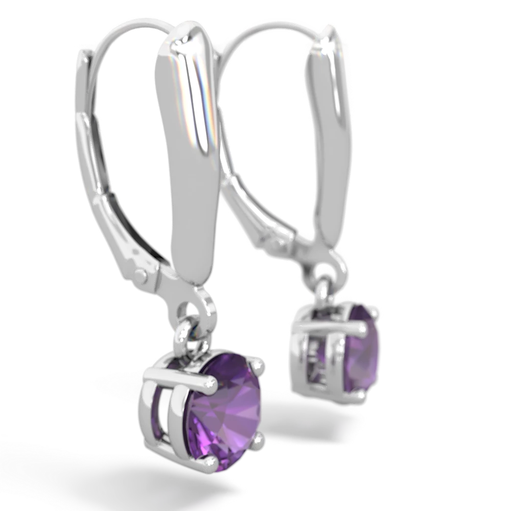 Amethyst 6Mm  Round Lever Back 14K White Gold earrings E2786