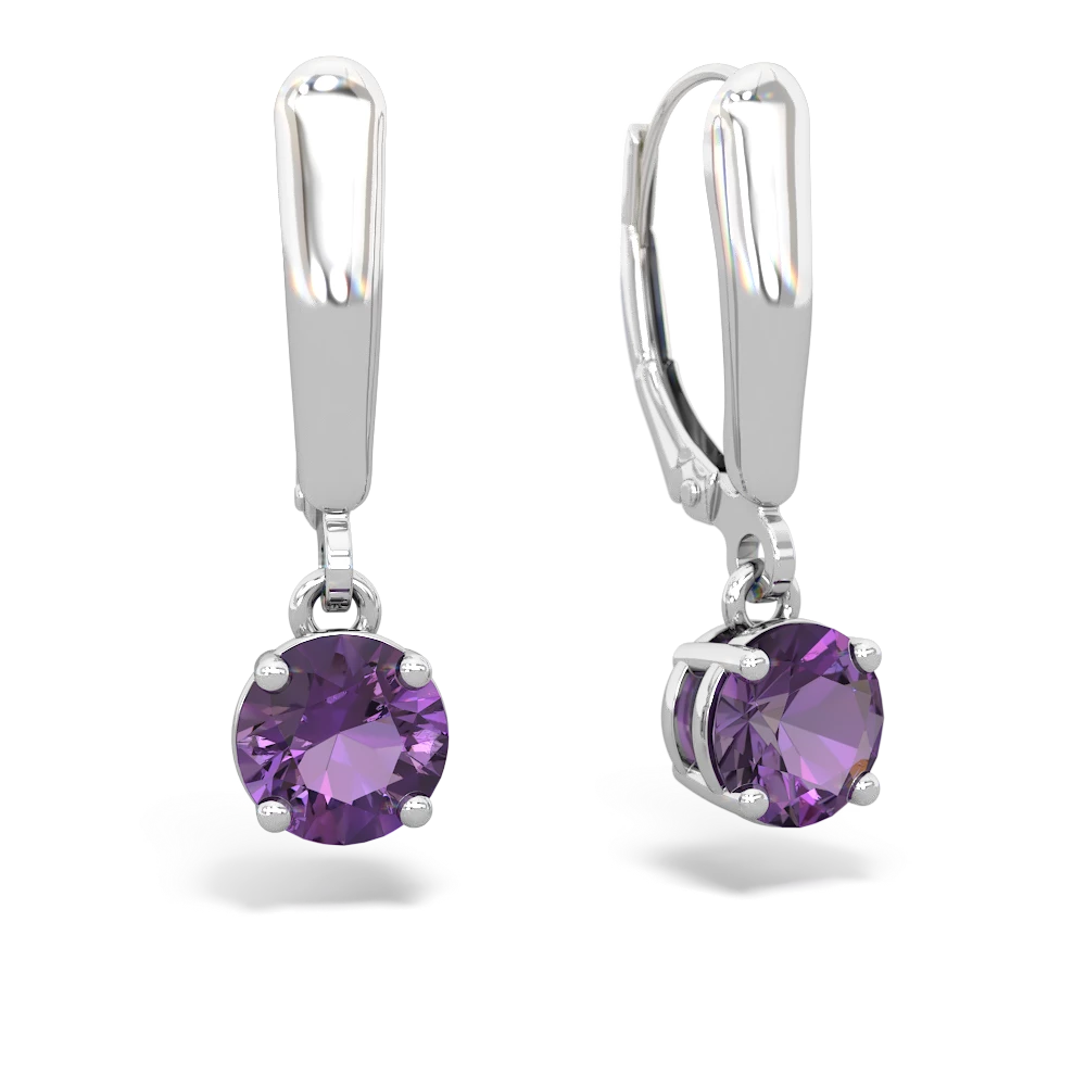 Amethyst 6Mm  Round Lever Back 14K White Gold earrings E2786