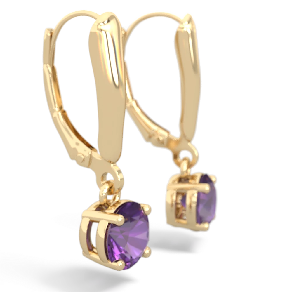 Amethyst 6Mm  Round Lever Back 14K Yellow Gold earrings E2786