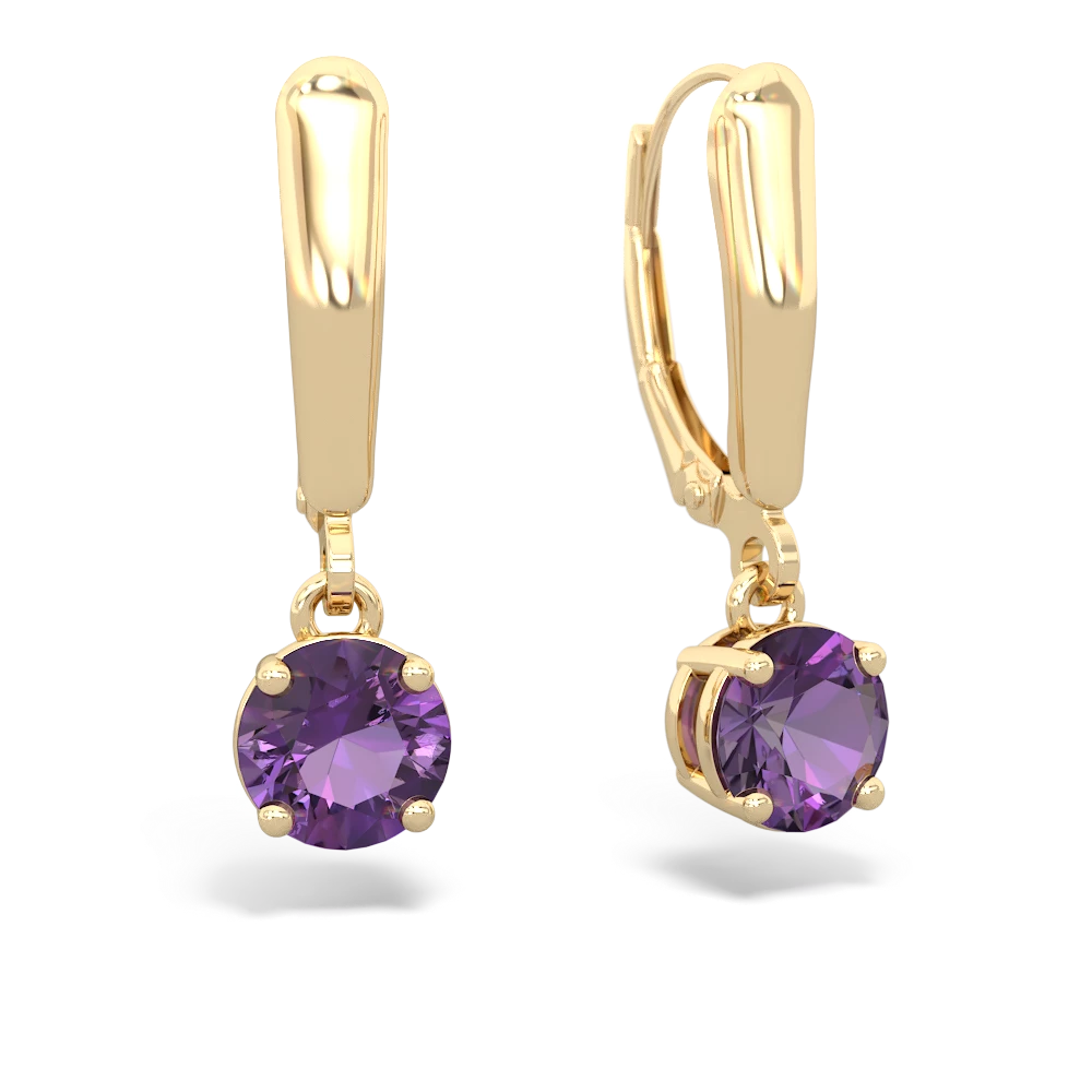 Amethyst 6Mm  Round Lever Back 14K Yellow Gold earrings E2786