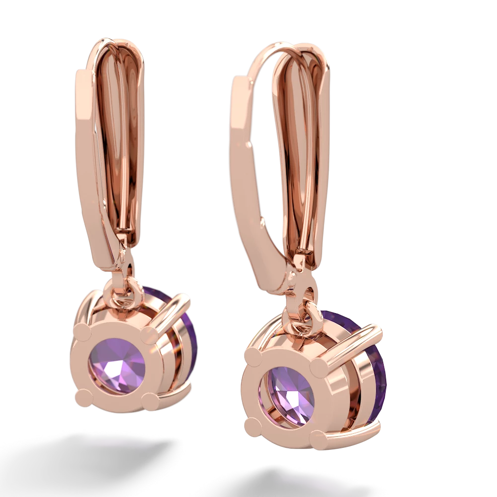 Amethyst 8Mm  Round Lever Back 14K Rose Gold earrings E2788