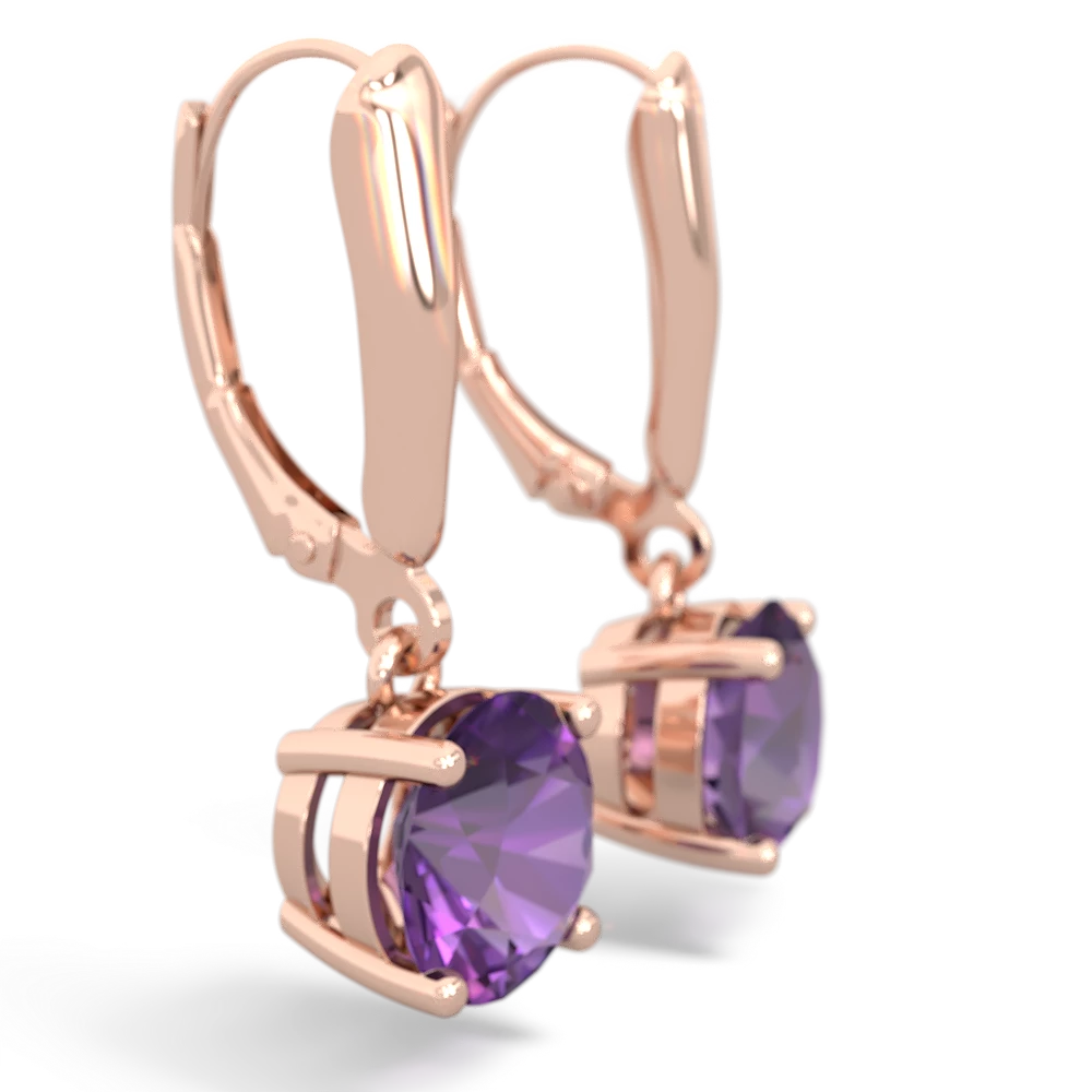 Amethyst 8Mm  Round Lever Back 14K Rose Gold earrings E2788