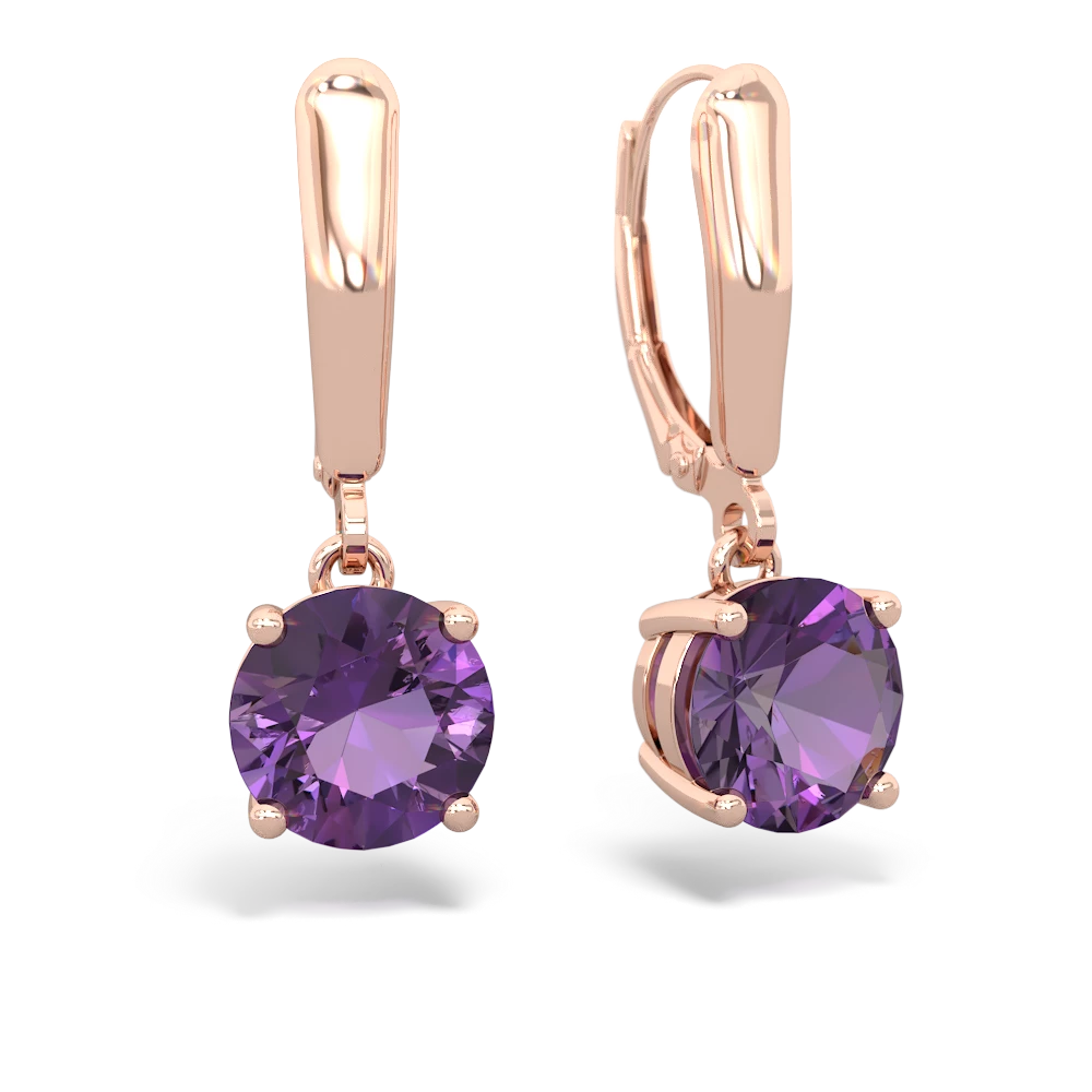 Amethyst 8Mm  Round Lever Back 14K Rose Gold earrings E2788