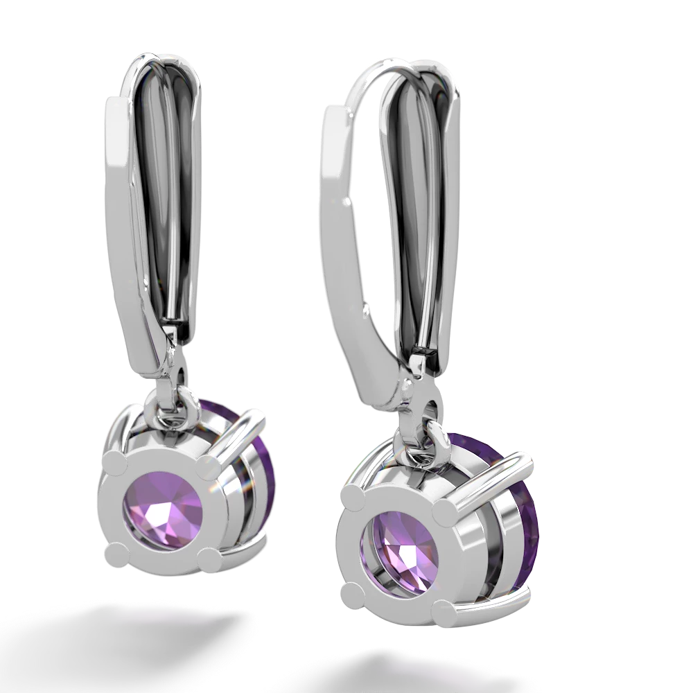 Amethyst 8Mm  Round Lever Back 14K White Gold earrings E2788