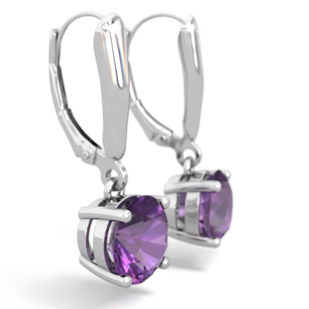 Amethyst 8Mm  Round Lever Back 14K White Gold earrings E2788